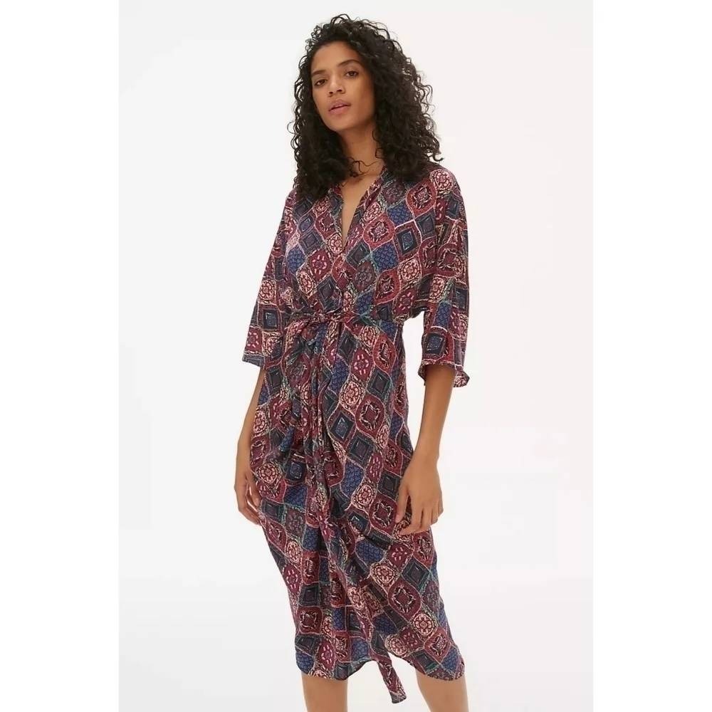 Anthropologie‎ Miska Midi Dress Size S Multicolor Boho Geometric Kimono Style